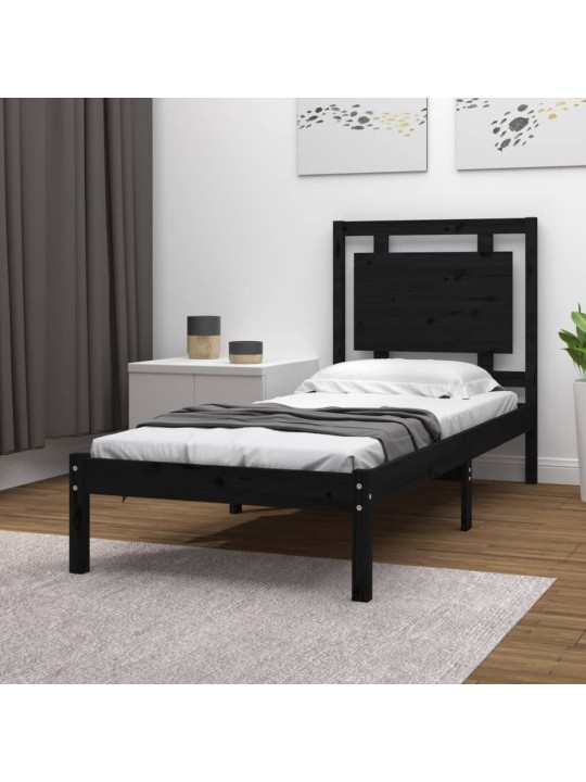 Rám postele černý masivní dřevo 75 x 190 cm malé jednolůžko