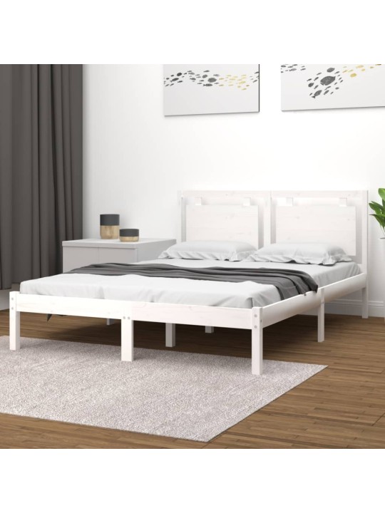 Rám postele bílý masivní dřevo 135 x 190 cm dvojlůžko