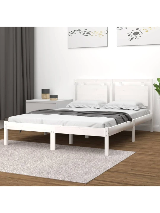 Rám postele bílý masivní dřevo 135 x 190 cm dvojlůžko
