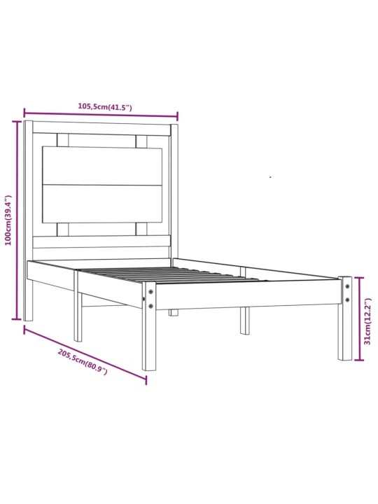 Rám postele masivní dřevo 100 x 200 cm
