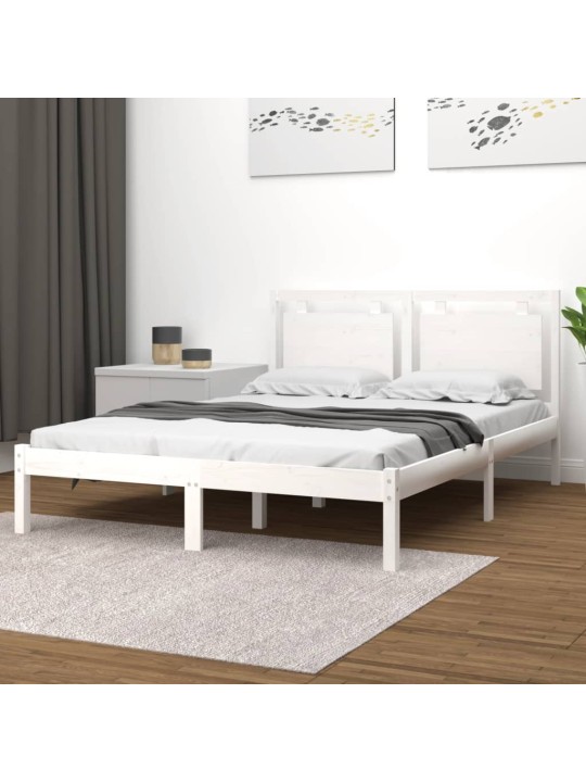 Rám postele bílý masivní dřevo 150 x 200 cm King Size