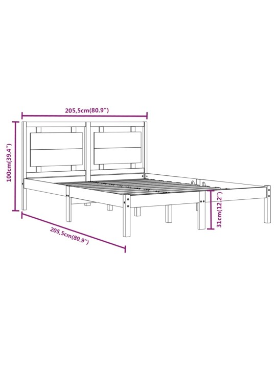 Rám postele šedý masivní dřevo 200 x 200 cm