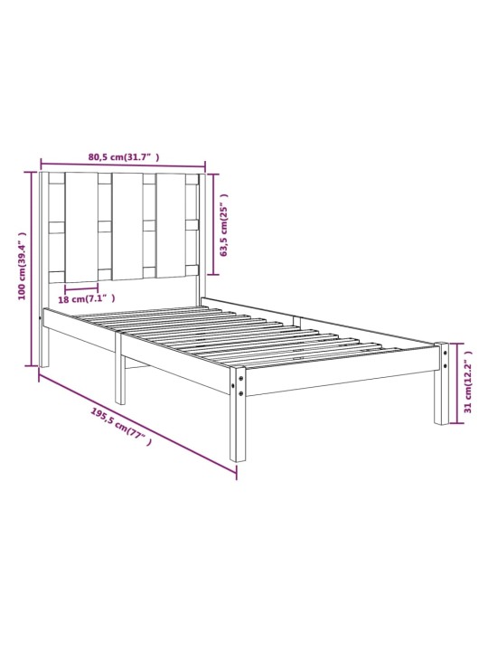 Rám postele bílý masivní dřevo 75 x 190 cm malé jednolůžko