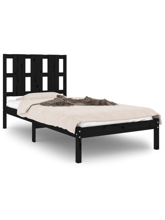 Rám postele černý masivní dřevo 75 x 190 cm malé jednolůžko