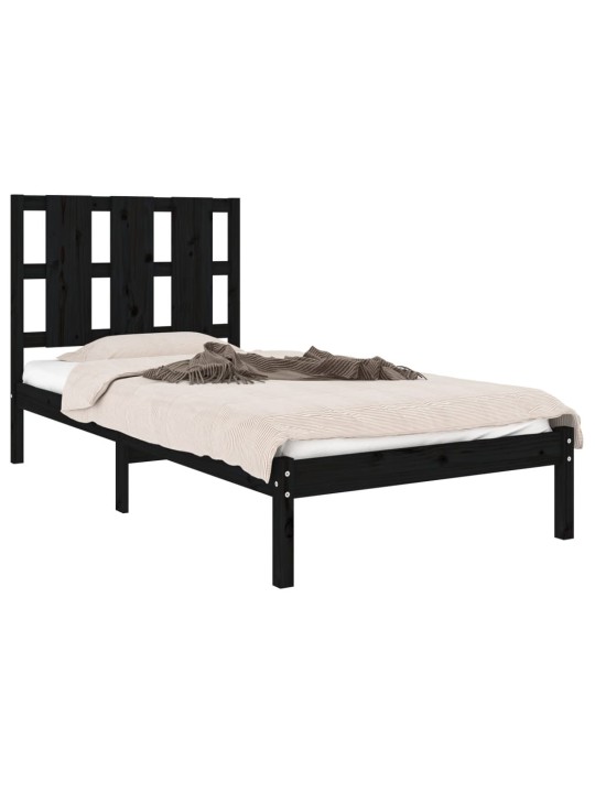 Rám postele černý masivní dřevo 75 x 190 cm malé jednolůžko