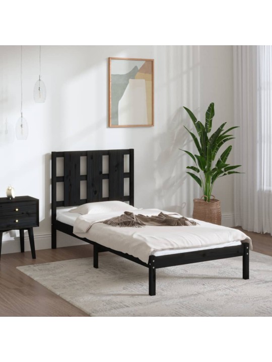 Rám postele černý masivní dřevo 75 x 190 cm malé jednolůžko