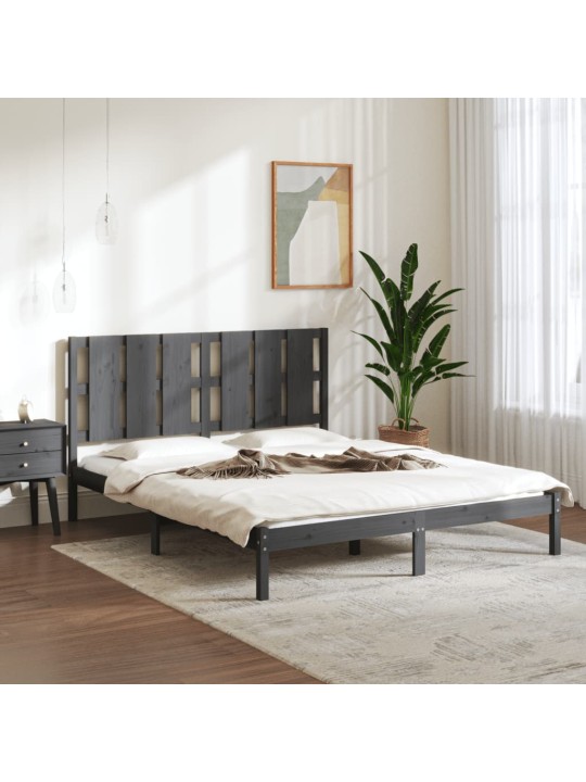 Rám postele šedý masivní dřevo 150 x 200 cm King Size
