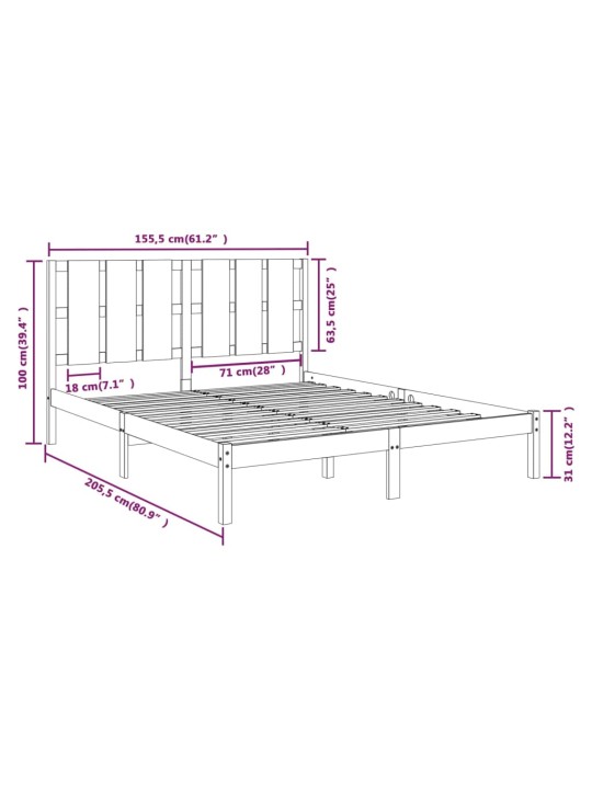 Rám postele černý masivní dřevo 150 x 200 cm King Size