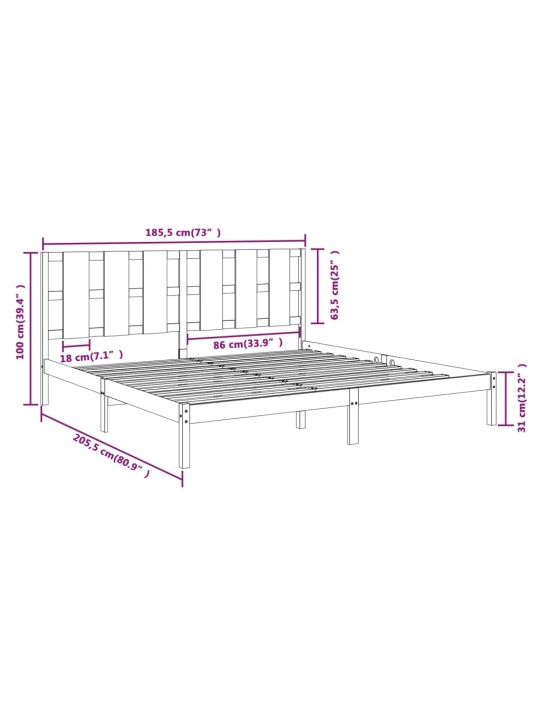 Rám postele masivní dřevo 180 x 200 cm Super King Size