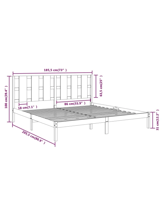 Rám postele masivní dřevo 180 x 200 cm Super King Size