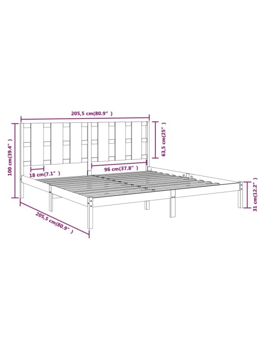 Postel bez matrace bílá 200 x 200 cm masivní borovice