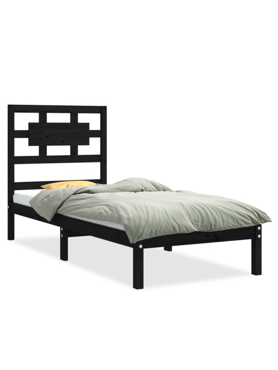 Rám postele černý masivní dřevo 75 x 190 cm malé jednolůžko