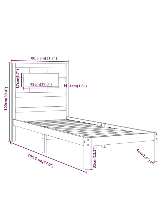 Rám postele černý masivní dřevo 75 x 190 cm malé jednolůžko