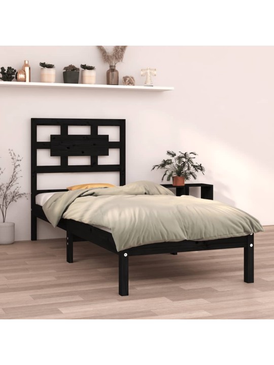 Rám postele černý masivní dřevo 75 x 190 cm malé jednolůžko