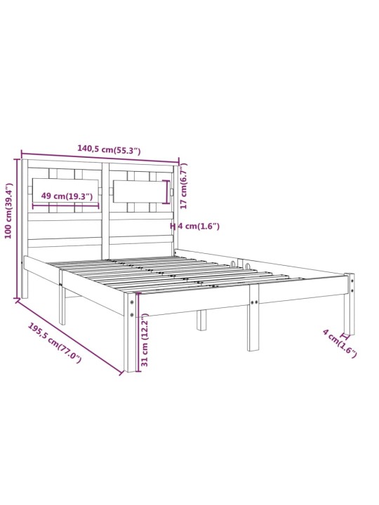 Rám postele bílý masivní dřevo 135 x 190 cm dvojlůžko
