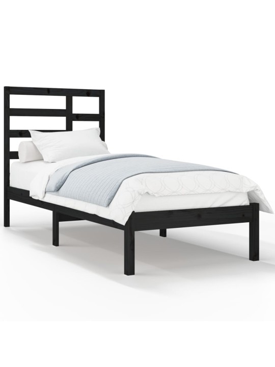 Rám postele černý masivní dřevo 75 x 190 cm malé jednolůžko