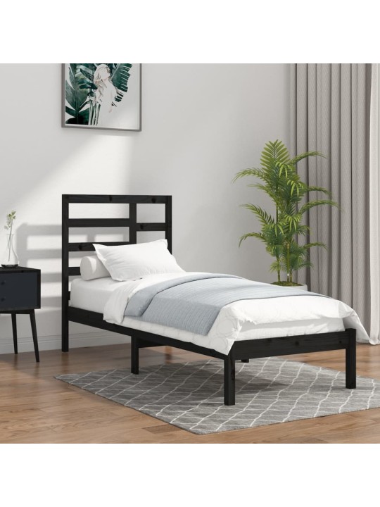 Rám postele černý masivní dřevo 75 x 190 cm malé jednolůžko