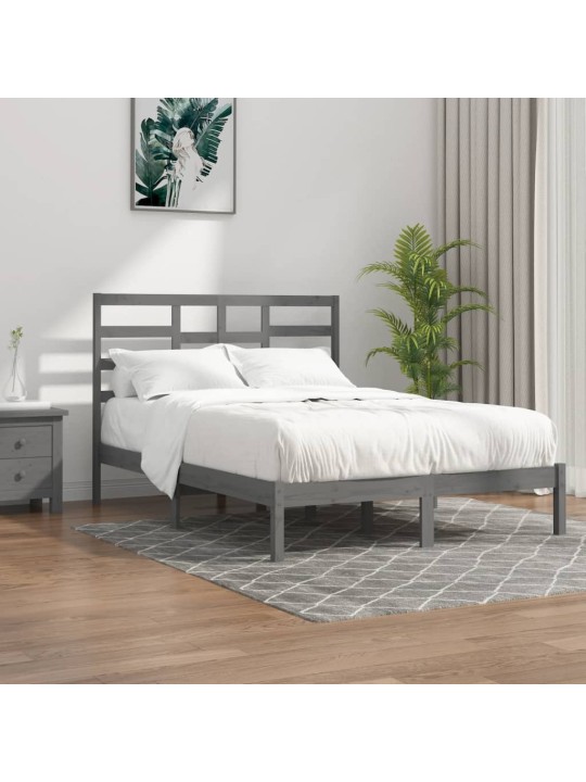 Rám postele šedý masivní dřevo 135 x 190 cm dvojlůžko