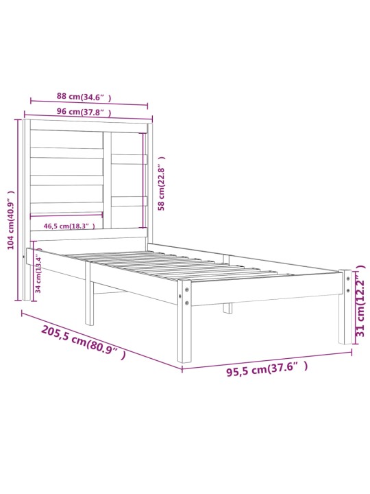 Rám postele masivní dřevo 90 x 200 cm
