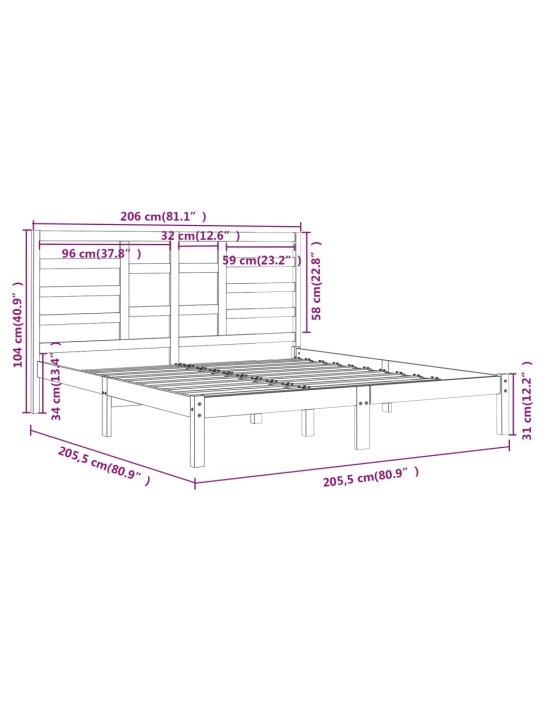 Rám postele šedý masivní dřevo 200 x 200 cm