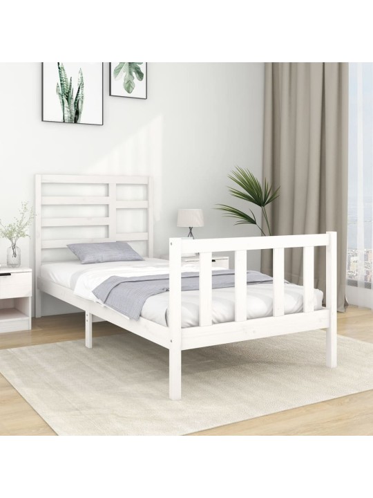 Rám postele bílý masivní dřevo 75 x 190 cm malé jednolůžko