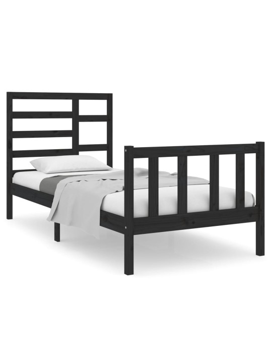 Rám postele černý masivní dřevo 75 x 190 cm malé jednolůžko