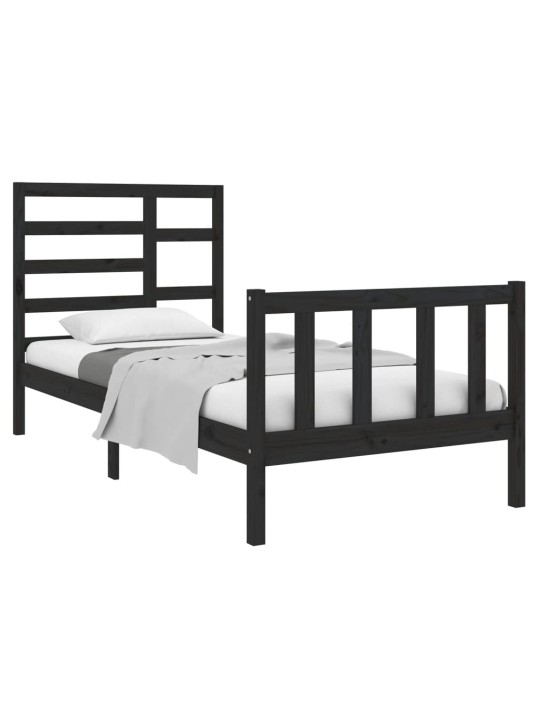 Rám postele černý masivní dřevo 75 x 190 cm malé jednolůžko