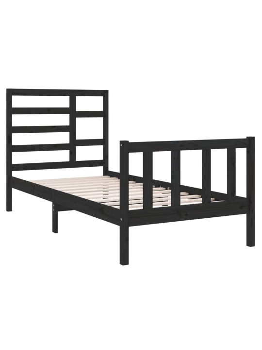 Rám postele černý masivní dřevo 75 x 190 cm malé jednolůžko