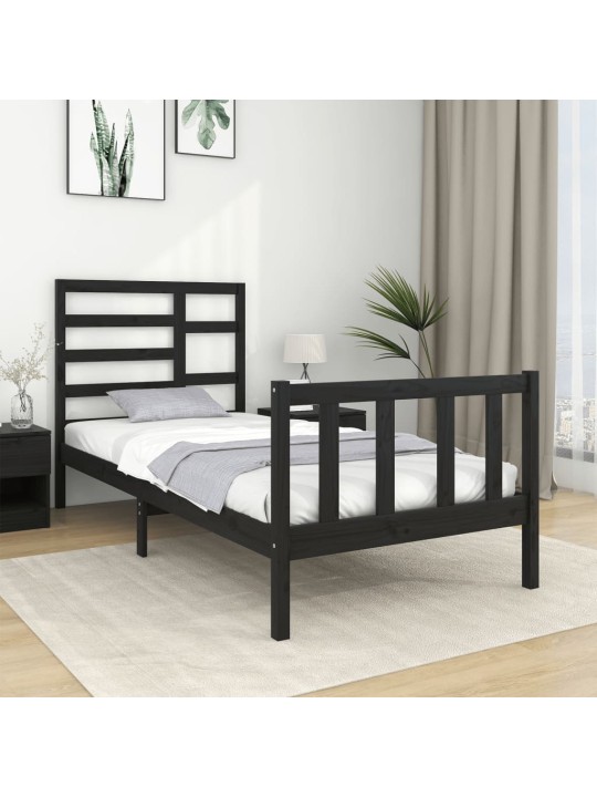 Rám postele černý masivní dřevo 75 x 190 cm malé jednolůžko