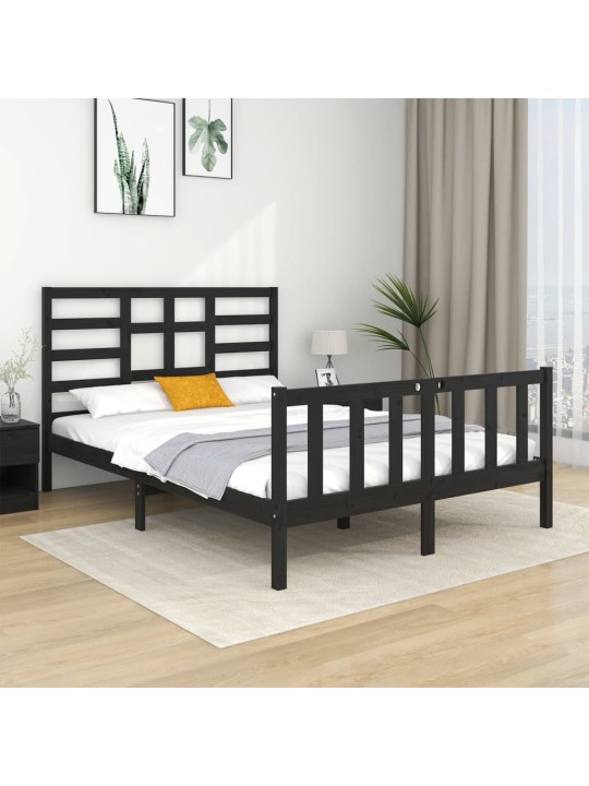 Rám postele černý masivní dřevo 140 x 190 cm