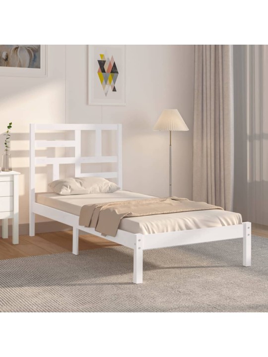 Rám postele bílý masivní dřevo 75 x 190 cm malé jednolůžko