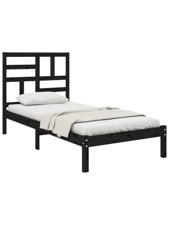 Rám postele černý masivní dřevo 75 x 190 cm malé jednolůžko
