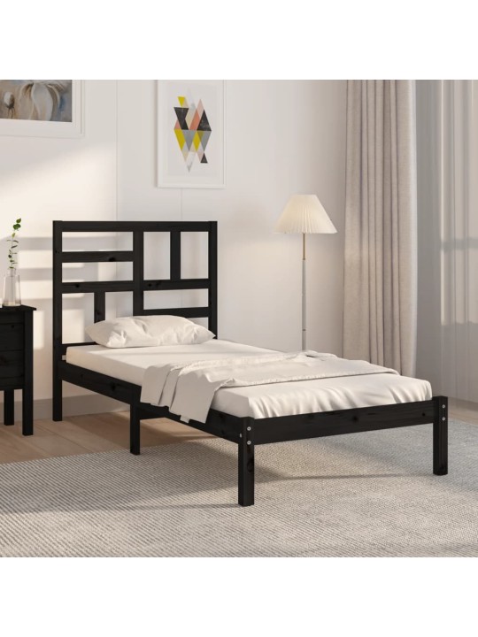 Rám postele černý masivní dřevo 75 x 190 cm malé jednolůžko