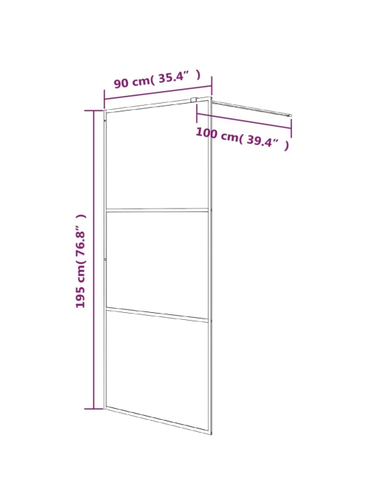 Sprchová zástěna walk-in černá 90x195 cm napůl mléčné ESG sklo