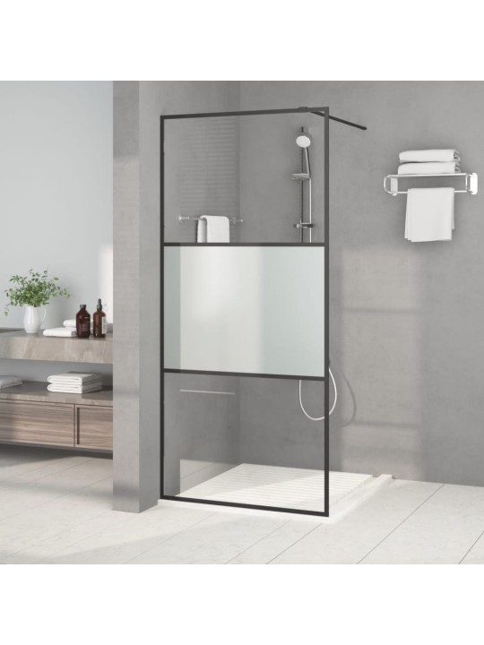 Sprchová zástěna walk-in černá 90x195 cm napůl mléčné ESG sklo