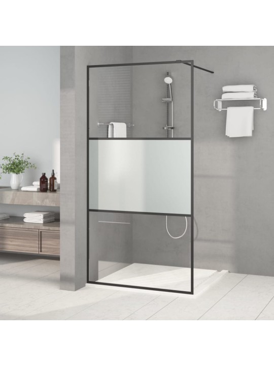 Sprchová zástěna walk-in černá 100x195 cm napůl mléčné esg sklo