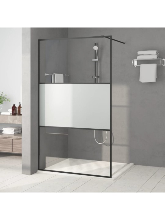 Sprchová zástěna walk-in černá 115x195 cm napůl mléčné ESG sklo