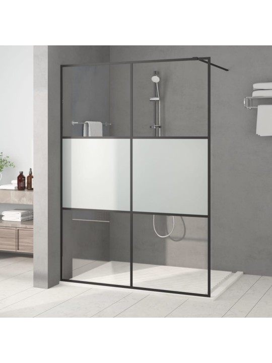 Sprchová zástěna walk-in černá 140x195 cm napůl mléčné ESG sklo