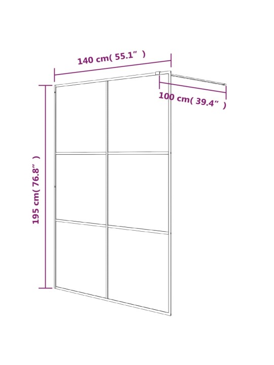Sprchová zástěna walk-in černá 140 x 195 cm mléčné ESG sklo