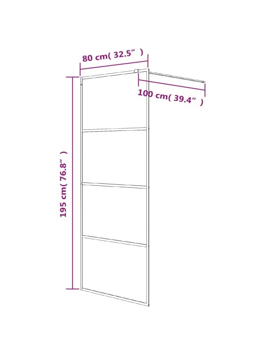 Sprchová zástěna walk-in černá 80x195 cm napůl mléčné ESG sklo