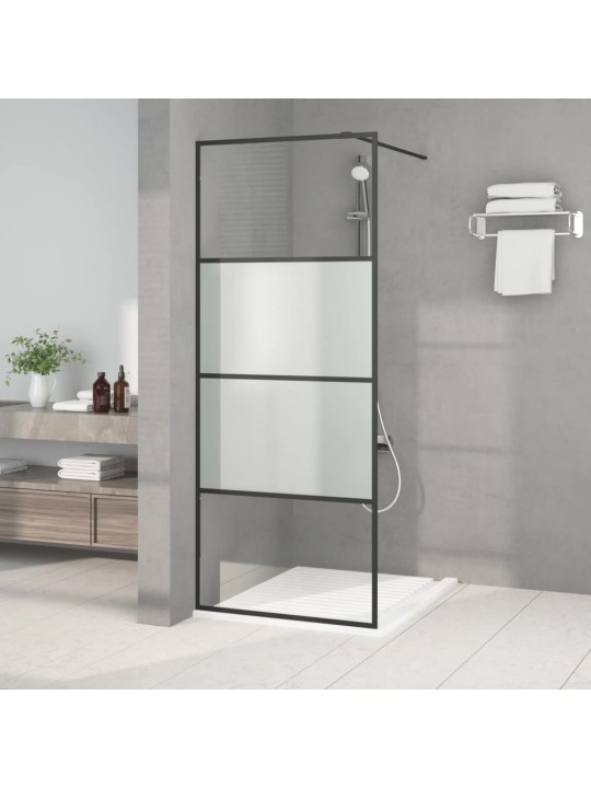 Sprchová zástěna walk-in černá 80x195 cm napůl mléčné ESG sklo