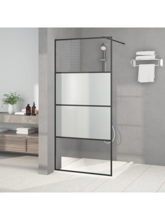 Sprchová zástěna walk-in černá 90x195 cm napůl mléčné ESG sklo