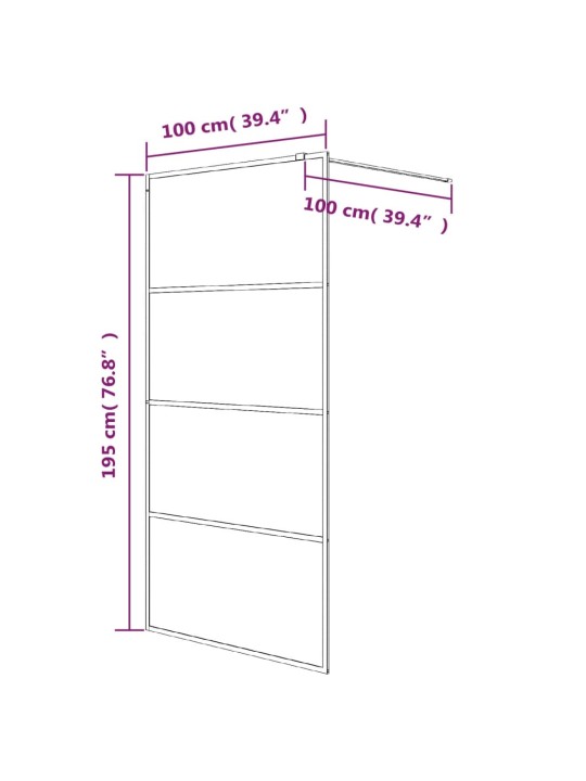 Sprchová zástěna walk-in černá 100x195 cm napůl mléčné ESG sklo