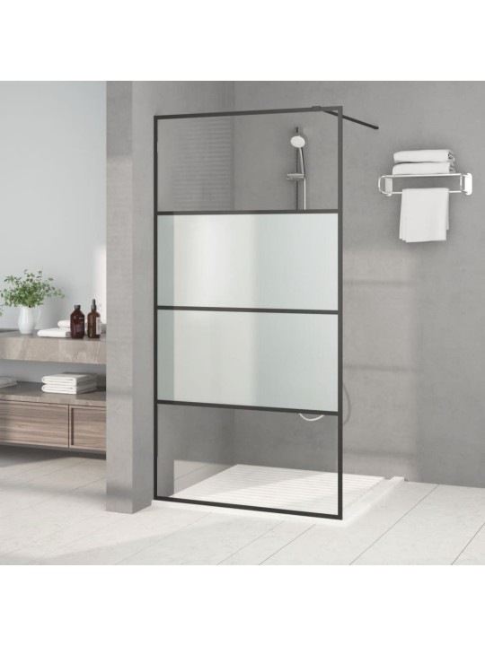 Sprchová zástěna walk-in černá 100x195 cm napůl mléčné ESG sklo