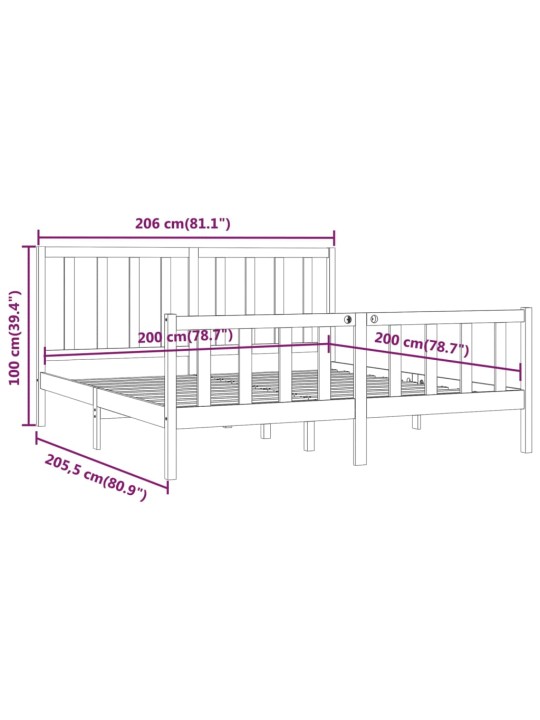 Rám postele šedý masivní dřevo 200 x 200 cm