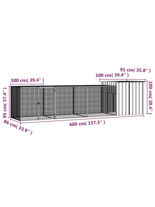 Klec pro kuřata antracitová 400 x 91 x 100 cm pozinkovaná ocel
