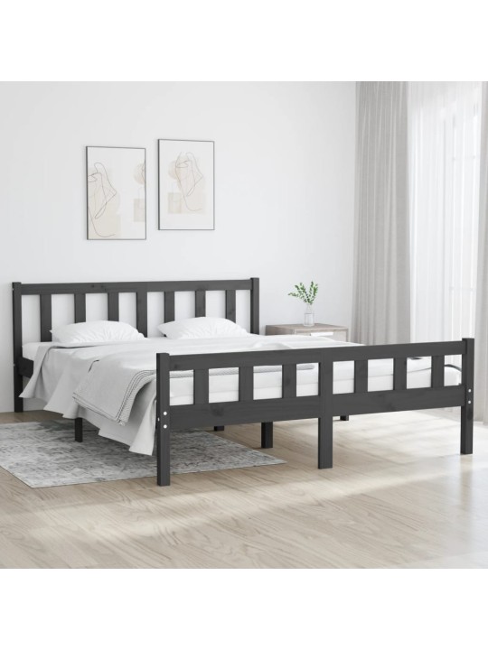 Rám postele šedý masivní dřevo 150 x 200 cm King Size