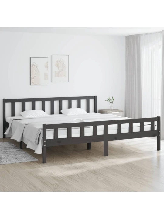 Rám postele šedý masivní dřevo 180 x 200 cm Super King