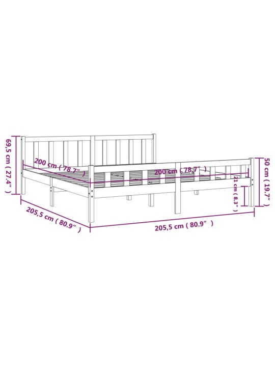 Rám postele šedý masivní dřevo 200 x 200 cm