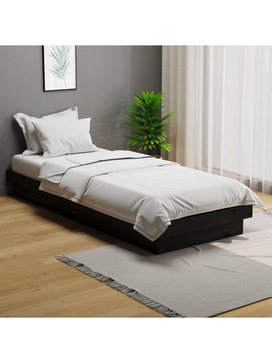 Rám postele černý masivní dřevo 75 x 190 cm malé jednolůžko